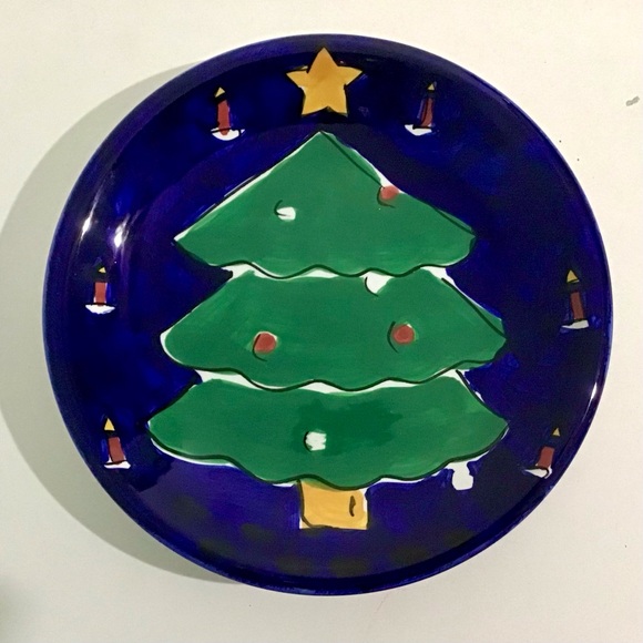 Vintage Christmas Tree Design Plates 8” Salad Dessert Set 4 Hand Painted Gibson - Picture 4 of 8